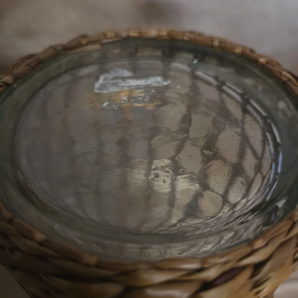Vintage Boho Rattan Wicker Wrapped Glass Carafe Vase 10